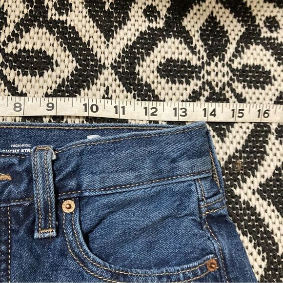 Old Navy High Rise Slouchy Straight distressed jeans size 0 medium wash button - Picture 8 of 10